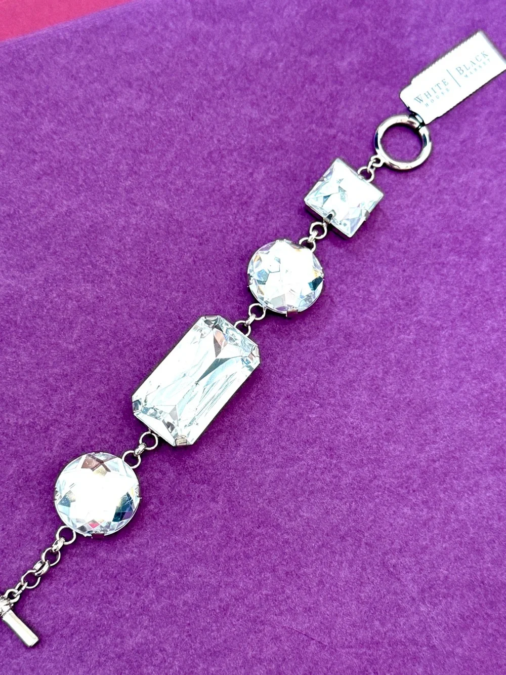 WHBM Oversized Clear Crystal Silver Toggle Statement Bracelet NWT